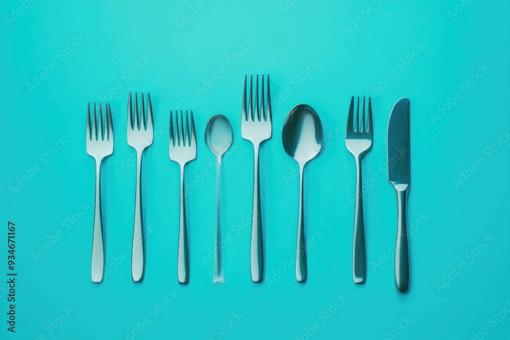 Top View of Neatly Arranged Cutlery on a Table Top View of Neatly Arranged Cutlery on a Table