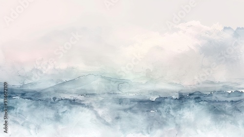 Abstract Watercolor Painting of a Mountain Range in Shades of Blue and White