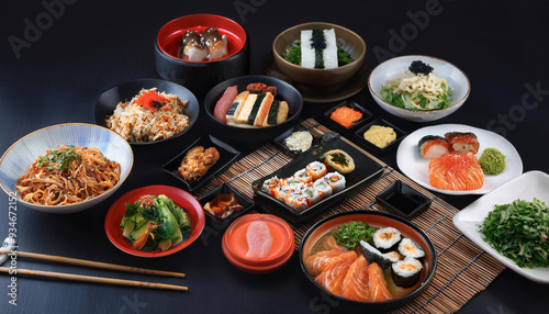 Japanese food is a lot of food on the table ready to eat.