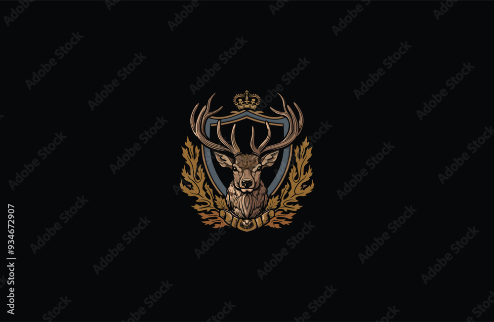Obraz premium Deer royal crest vintage design vector illustration