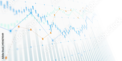 Business financial chart with uptrend line graph and world map on blue color background