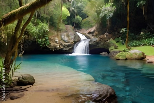 Beautiful swimming hole in the rainforest Generative AI