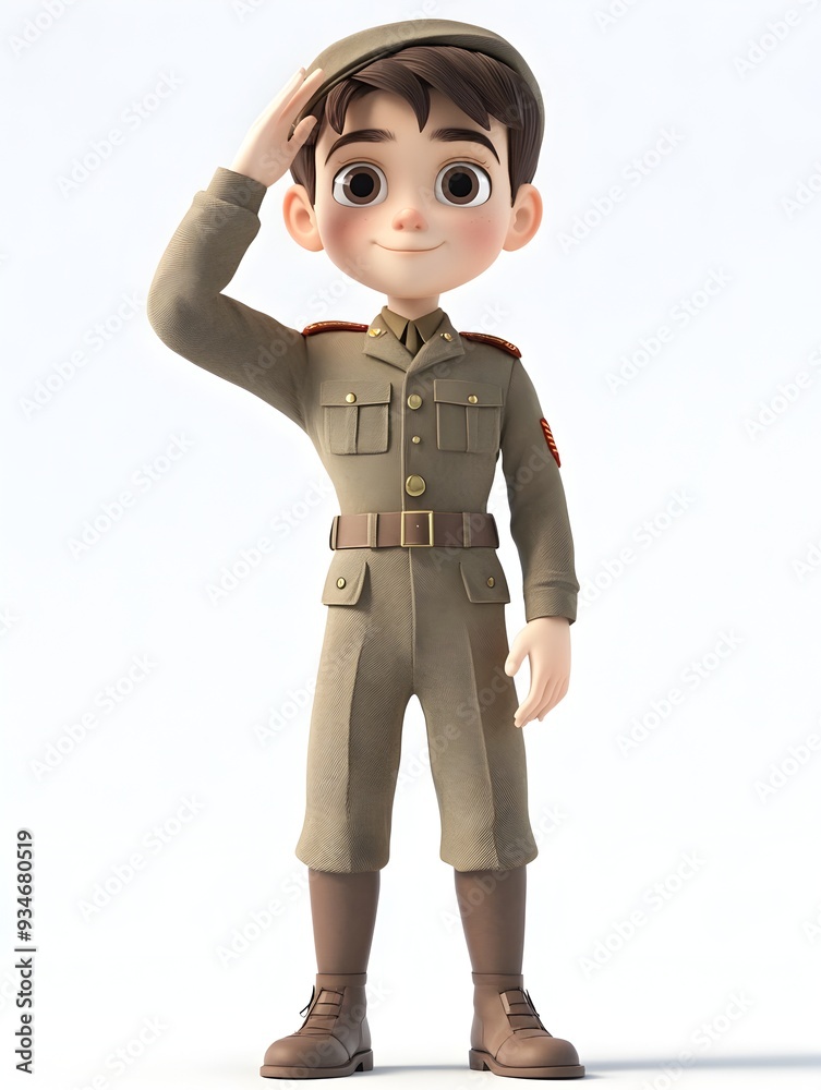 Full Body Animated 3D Model of a Young Military Boy Saluting Proudly in His Crisp Uniform Displaying Loyalty Discipline and Heroic Posture Full Body Animated 3D Model of a Young Military Boy Saluting Proudly in His Crisp Uniform Displaying Loyalty Discipline and Heroic Posture