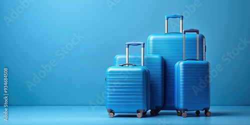 Blue suitcases on blue background, blue, suitcases, travel, luggage, blue background, vacation, storage, baggage