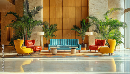 Mid-Century Modern Hotel Lobby Retro and Stylish photo