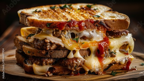 Grilled Cheese Sandwich with Meatballs and Sauce