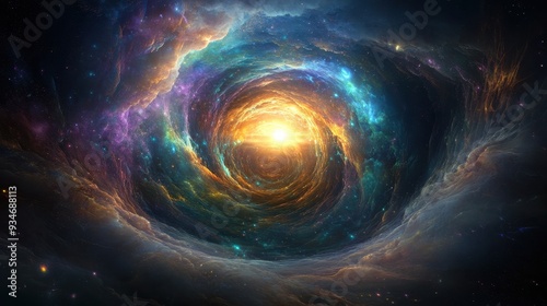 Stunning Cosmic Vortex with Vibrant Colors and Glowing Center in Deep Space