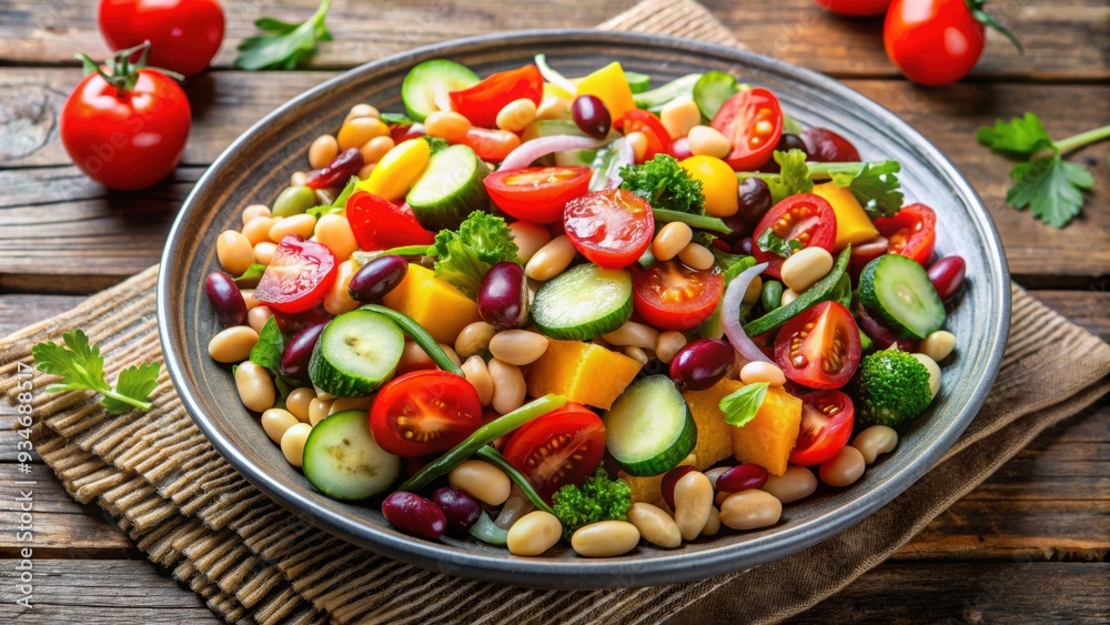 Fresh and healthy salad with beans, cucumbers, tomatoes, and peppers, salad, beans, vegetables, healthy, fresh, meal, vegan Fresh and healthy salad with beans, cucumbers, tomatoes, and peppers, salad, beans, vegetables, healthy, fresh, meal, vegan