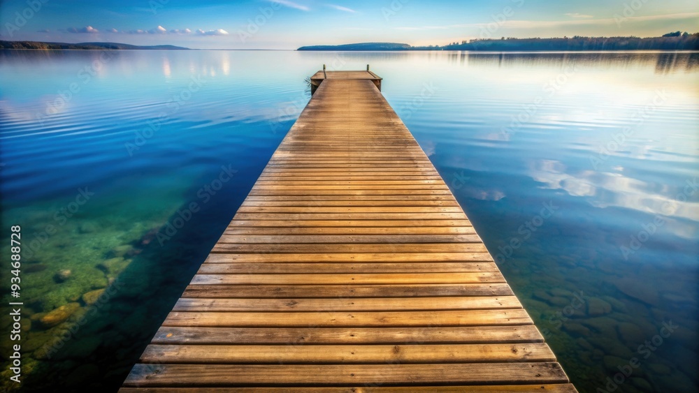 Obraz premium A wooden jetty extending into calm water, sunset, ocean, pier, peaceful, scenic, dock, waterfront, tranquil, remote