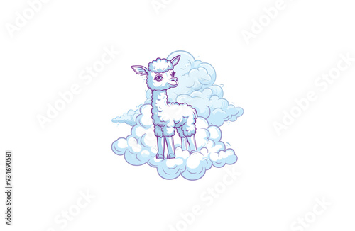 Cute alpaca on the clouds design vector illustration