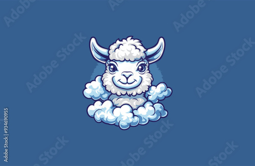 Cute alpaca on the clouds design vector illustration