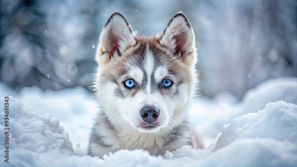 Husky puppy with striking blue eyes playing in the snow, looking cute and adorable, Husky, snow, puppy, blue eyes, cute, adorable, winter Husky puppy with striking blue eyes playing in the snow, looking cute and adorable, Husky, snow, puppy, blue eyes, cute, adorable, winter