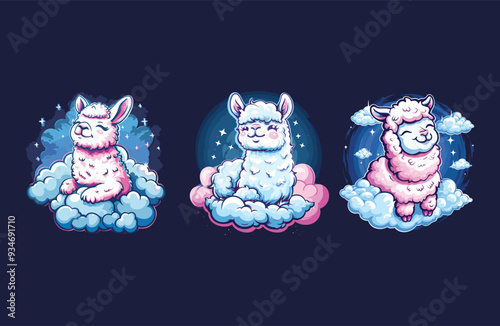 Cute alpaca on the clouds design vector illustration