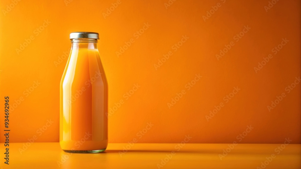 Orange juice bottle standing on an orange background, Orange, juice, bottle, drink, refreshing, beverage, citrus, vitamin C Orange juice bottle standing on an orange background, Orange, juice, bottle, drink, refreshing, beverage, citrus, vitamin C