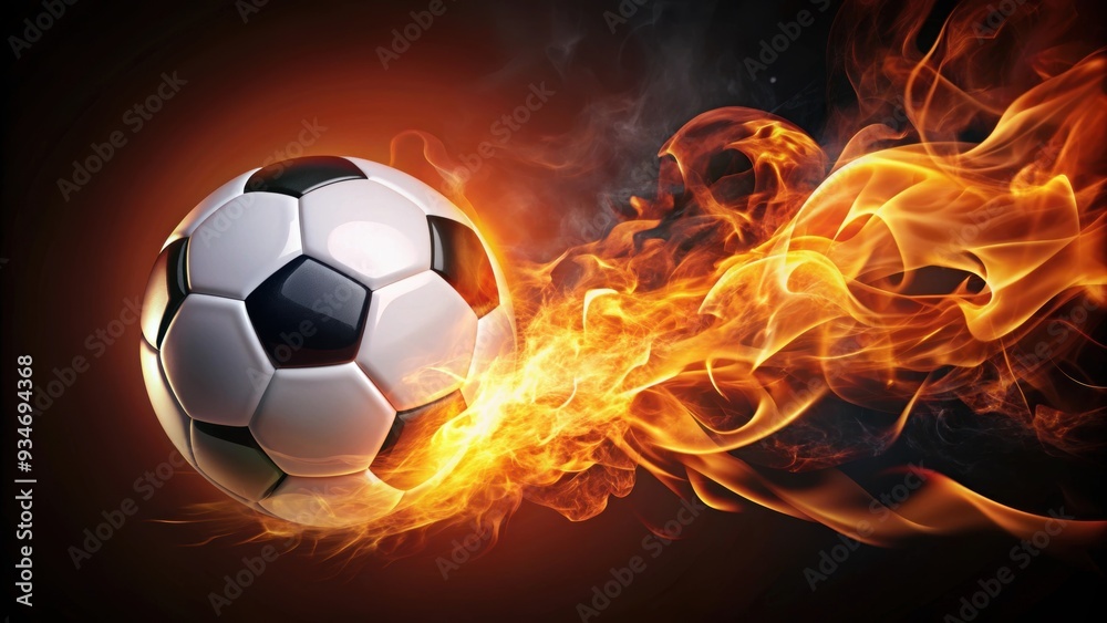Fototapeta premium Soccer ball engulfed in flames , sports, burning, fiery, hot, soccer, football, flames, heat, blaze, competition, intensity