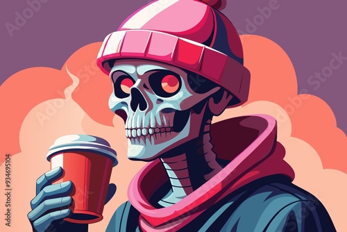 skeleton with coffee