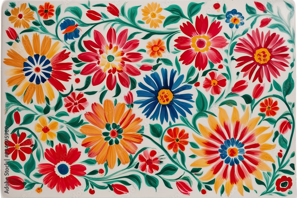 Fototapeta premium Scandinavian Rosemaling with Joyful Floral Motifs and Vibrant Colors