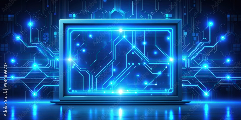 Obraz premium Technology definition economics display in blue neon background , technology, definition, economics, blue, neon