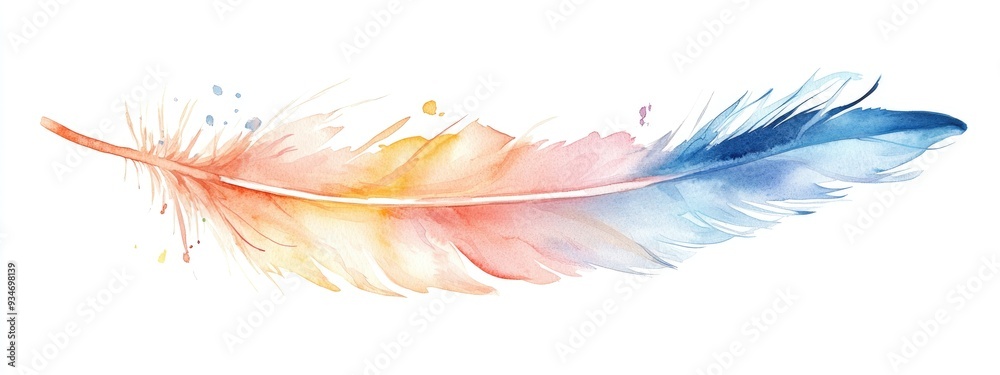Watercolor illustration of a feather on a white background Watercolor illustration of a feather on a white background