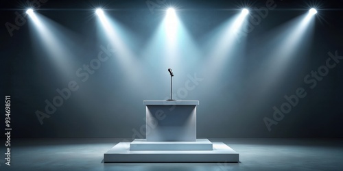 Minimalist stage with spotlight on podium for product presentation or keynote address , stage, spotlight, podium, product