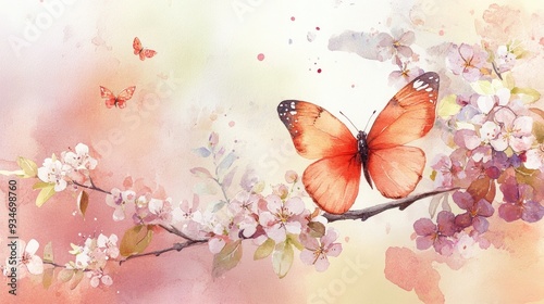 Watercolor illustration featuring a spring theme