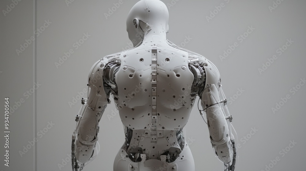 A robot with a white body and black head A robot with a white body and black head