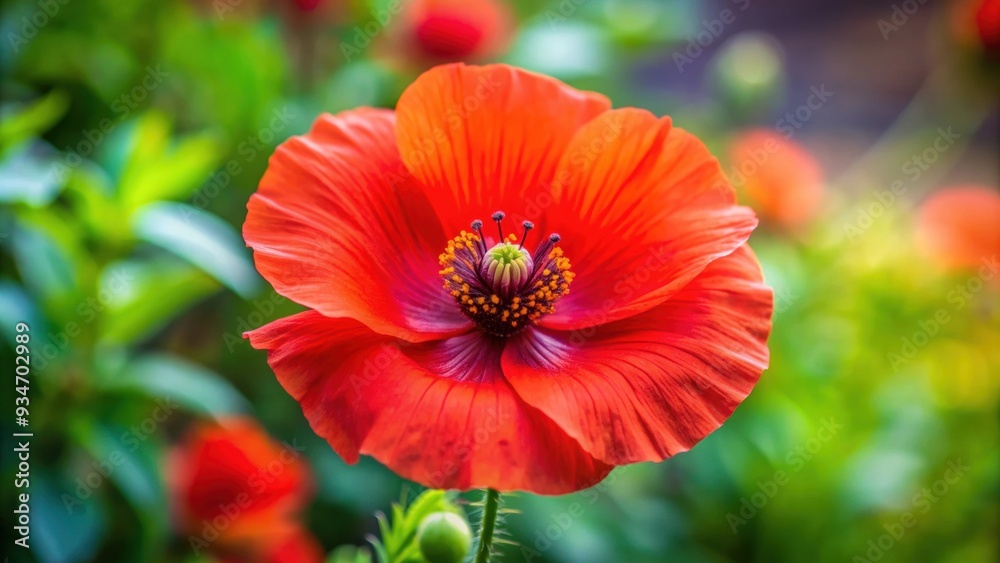 Vibrant red amapola flower blooming in a field, nature, floral, bloom, beauty, plant, red, petals, garden, wildflower