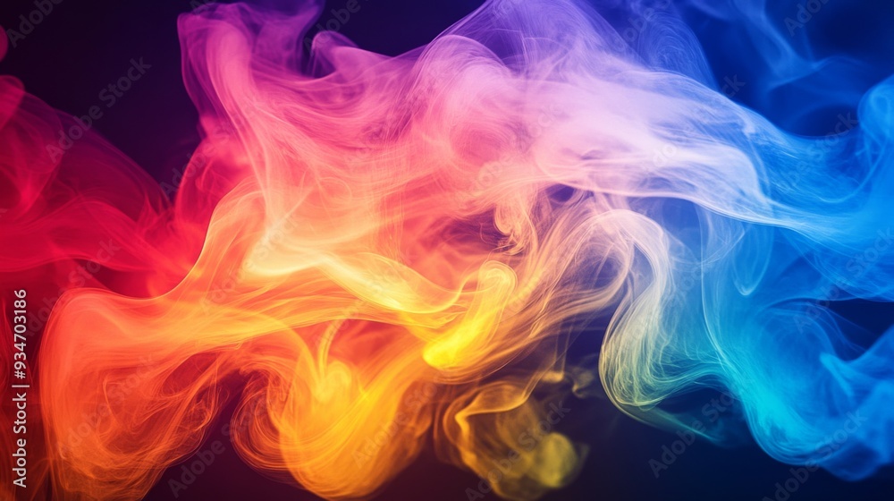 Abstract close-up of colorful smoke plumes in motion, creating a sense of fluidity and energy against a dark backdrop Abstract close-up of colorful smoke plumes in motion, creating a sense of fluidity and energy against a dark backdrop