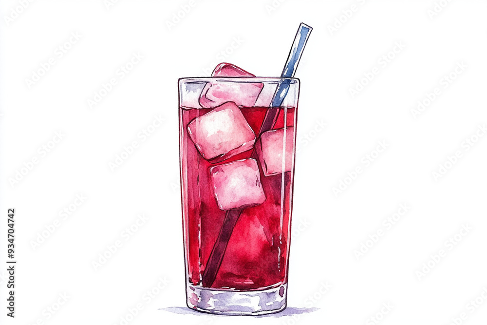 Refreshing red drink with ice cubes and straw, evoking sense of coolness and enjoyment. Perfect for hot days. Refreshing red drink with ice cubes and straw, evoking sense of coolness and enjoyment. Perfect for hot days.