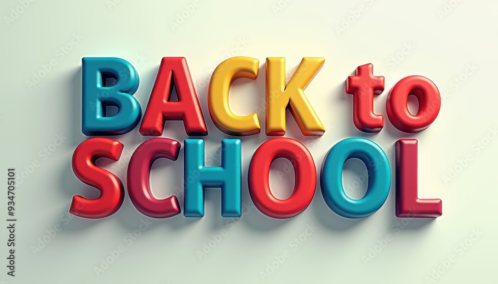 Colorful 3D text 'Back to School' against a light background, evoking a cheerful and vibrant mood. Colorful 3D text 'Back to School' against a light background, evoking a cheerful and vibrant mood.