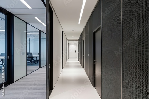 Detailed View of a Pristine Corridor Adjacent to Modern Urban Office Spaces