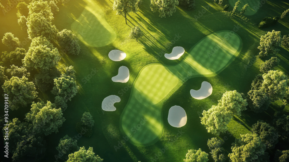 Fototapeta premium The beautiful golf course with morning sunshine.