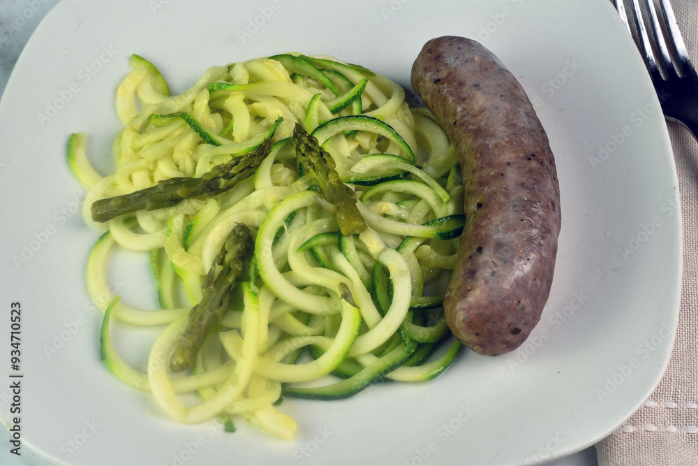 zucchini noodles top with asparagus with itian sausage zucchini noodles top with asparagus with itian sausage