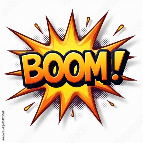 Colorful comic book-style explosion with the word 'BOOM!' in vibrant yellow and orange colors.