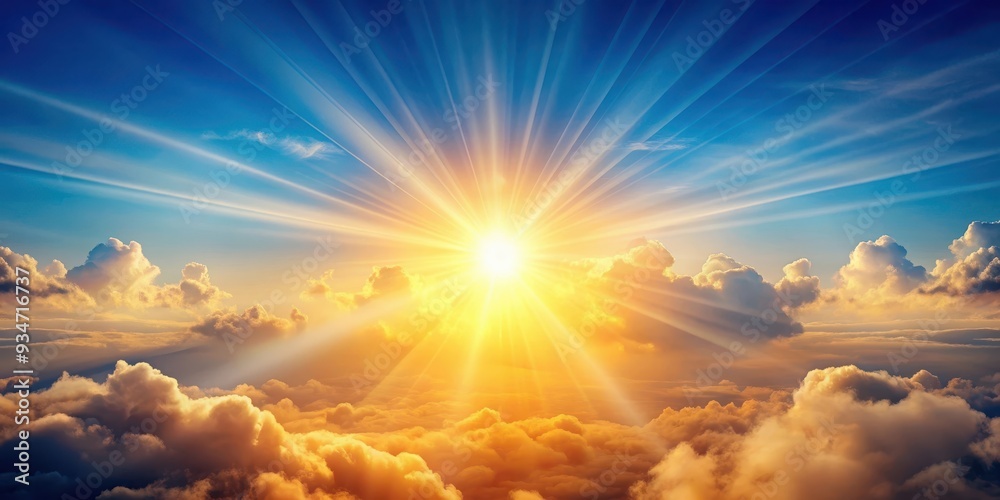 Heavenly divine sun in the sky casting warm light for spiritual healing, sun, sky, divine, heavenly, glistening, bright