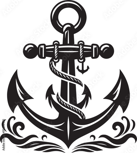 Anchor with Rope Silhouette Vector