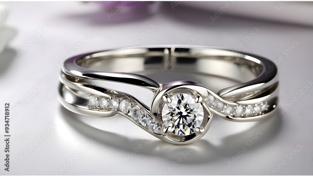Elegant Platinum Silver Ring with Diamond Accent Elegant Platinum Silver Ring with Diamond Accent