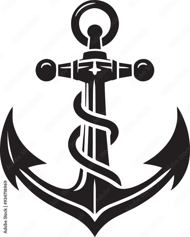 Vector Anchor Silhouette with Nautical Elements Vector Anchor Silhouette with Nautical Elements