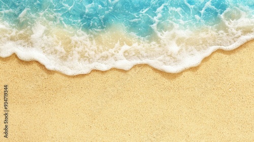 Closeup of sandy beach with turquoise sea and sky background