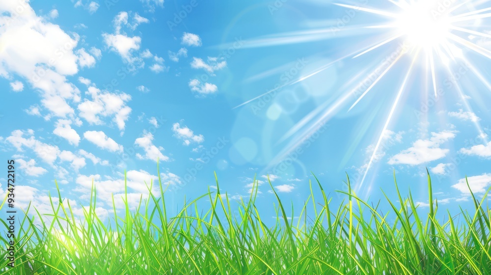 Sunny Day, Green Grass, Blue Sky, and Clouds Sunny Day, Green Grass, Blue Sky, and Clouds