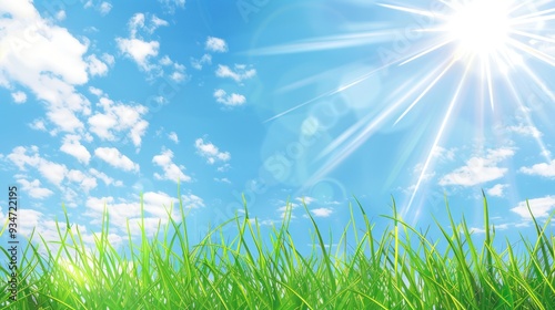 Sunny Day, Green Grass, Blue Sky, and Clouds