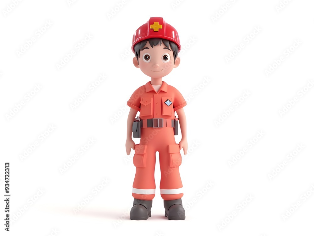 3D animation of a full body boy wearing a detailed paramedic uniform standing centered and isolated on a plain white background without any shadows or additional elements 3D animation of a full body boy wearing a detailed paramedic uniform standing centered and isolated on a plain white background without any shadows or additional elements