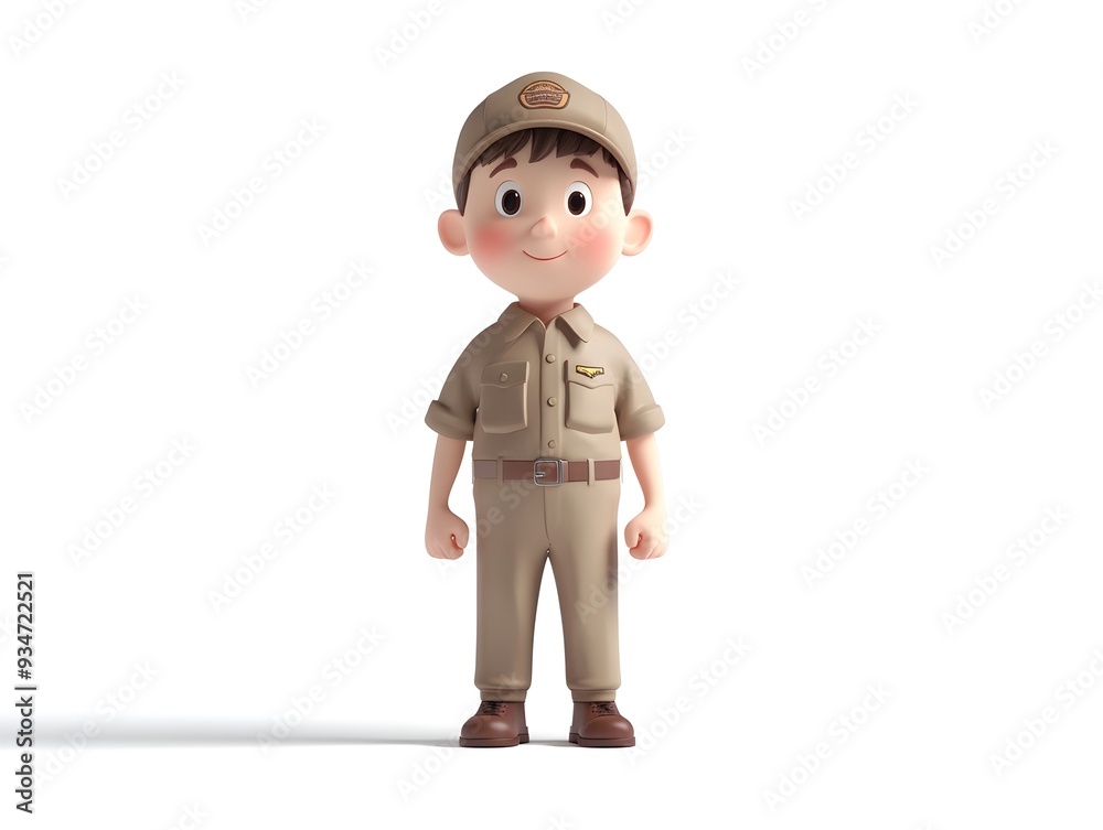 3D Animation of a Full Body Boy in a Journalist Uniform Standing at the Center and Isolated on a White Background with No Shadow 3D Animation of a Full Body Boy in a Journalist Uniform Standing at the Center and Isolated on a White Background with No Shadow