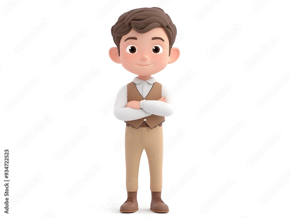 Full Body 3D Animated Boy Journalist in Formal Uniform Standing at the Center of a White Background with No Shadow Full Body 3D Animated Boy Journalist in Formal Uniform Standing at the Center of a White Background with No Shadow