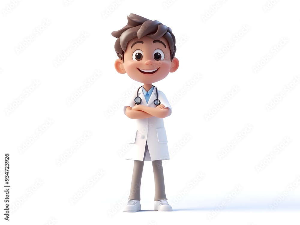 3D animated character of a young boy wearing a professional nutritionist uniform standing centered on a plain white background conveying expertise and knowledge in healthy living and dietary advice 3D animated character of a young boy wearing a professional nutritionist uniform standing centered on a plain white background conveying expertise and knowledge in healthy living and dietary advice