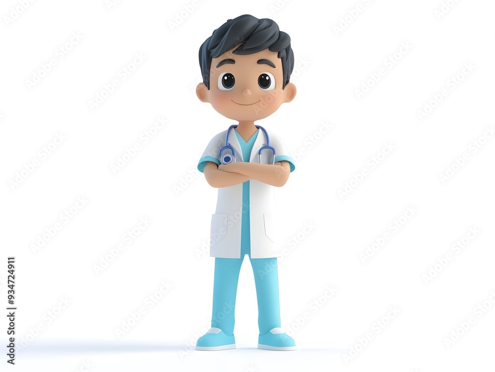 3D animation of a full body boy in a veterinarian assistant uniform standing at the center isolated on a white background with no shadow 3D animation of a full body boy in a veterinarian assistant uniform standing at the center isolated on a white background with no shadow
