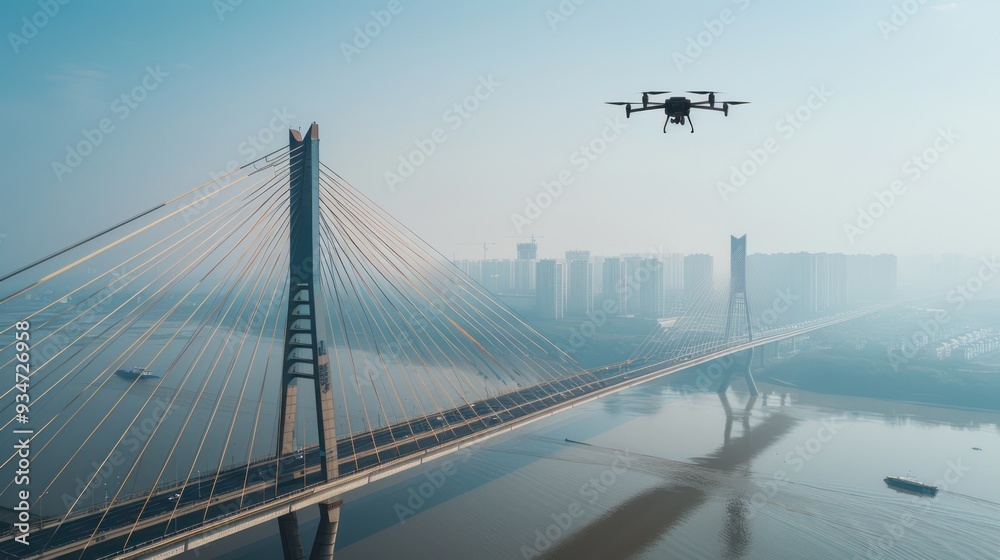 Fototapeta premium Drone Flying Over a Bridge