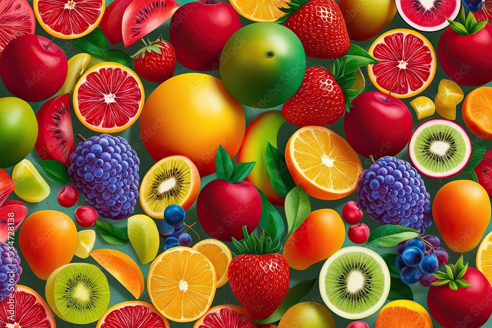 Vibrant 3D Fruit Medley Illustration Colorful Design