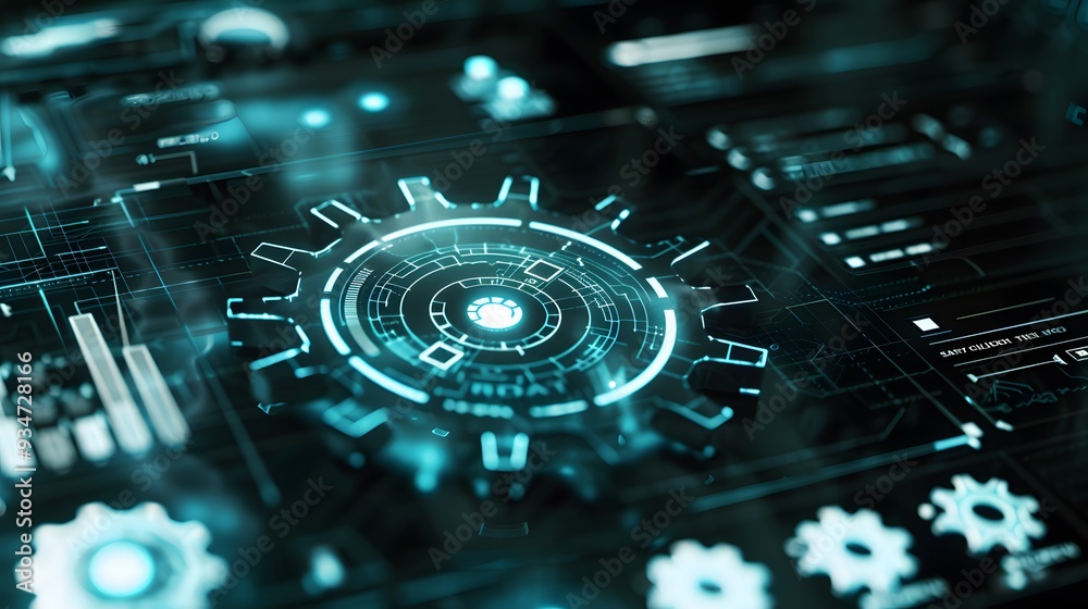 Gears icon on screen. Business and industrial process automation RPA Technology concept. Gears icon on screen. Business and industrial process automation RPA Technology concept.