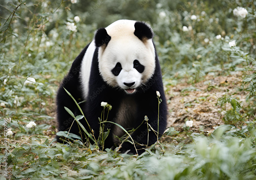 Fototapeta premium Panda Exploring the Meadow
